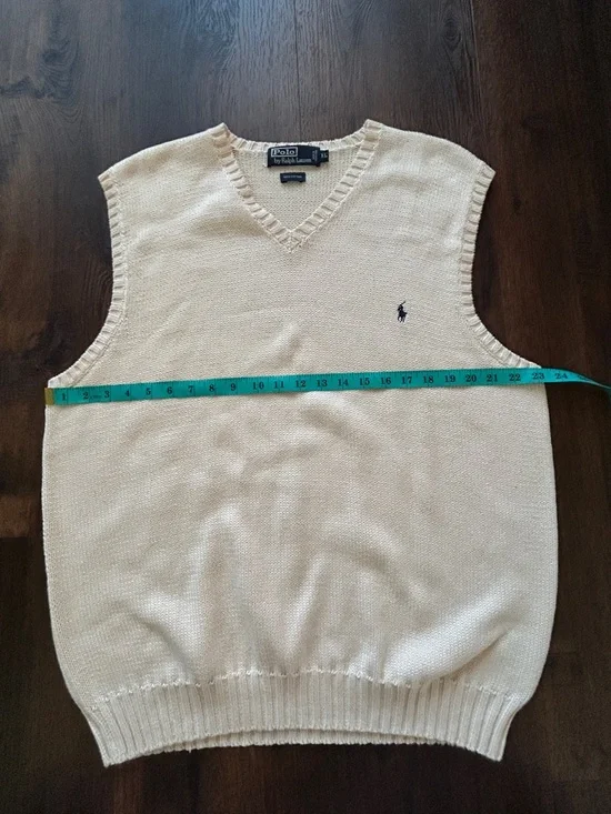 Polo Ralph Lauren Cream Cotton Sweater Vest XL V Neck Preppy Y2K - Picture 5 of 6